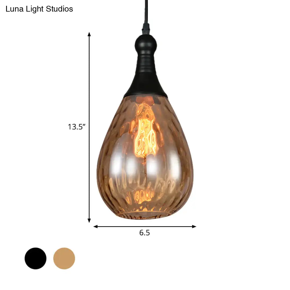 DecorBites™ Daisy - Industrial Black/Brass Teardrop Ceiling Light Industrial Clear/Amber/Grey Water Glass 1-Light Bedroom Pendant Lighting Fixture