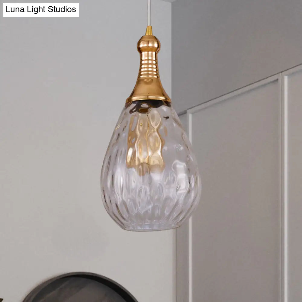 DecorBites™ Daisy - Industrial Black/Brass Teardrop Ceiling Light Industrial Clear/Amber/Grey Water Glass 1-Light Bedroom Pendant Lighting Fixture