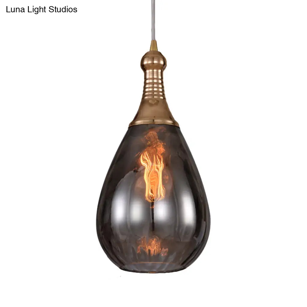 DecorBites™ Daisy - Industrial Black/Brass Teardrop Ceiling Light Industrial Clear/Amber/Grey Water Glass 1-Light Bedroom Pendant Lighting Fixture