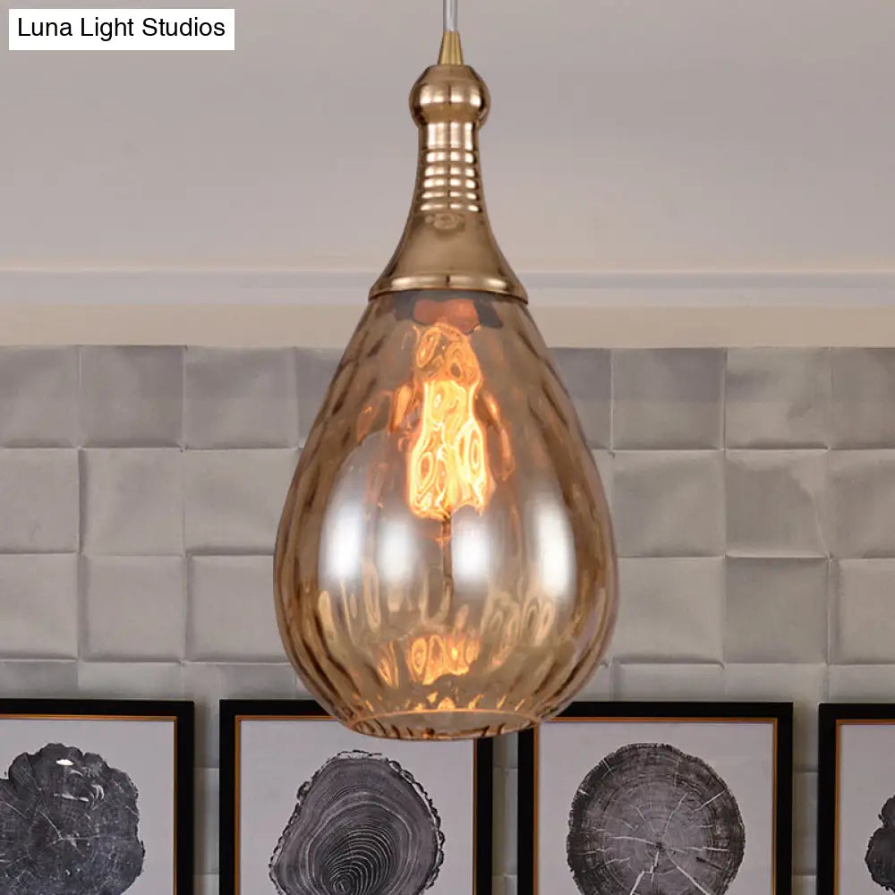 DecorBites™ Daisy - Industrial Black/Brass Teardrop Ceiling Light Industrial Clear/Amber/Grey Water Glass 1-Light Bedroom Pendant Lighting Fixture