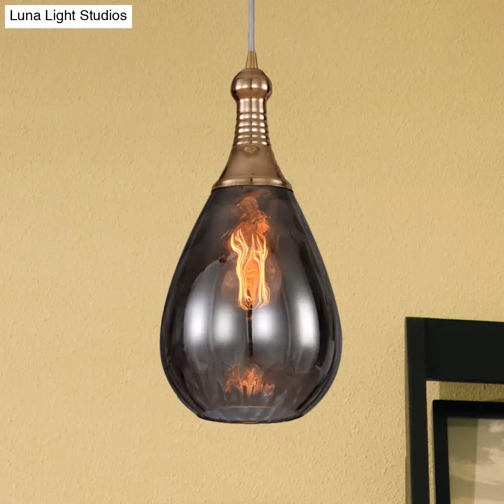DecorBites™ Daisy - Industrial Black/Brass Teardrop Ceiling Light Industrial Clear/Amber/Grey Water Glass 1-Light Bedroom Pendant Lighting Fixture