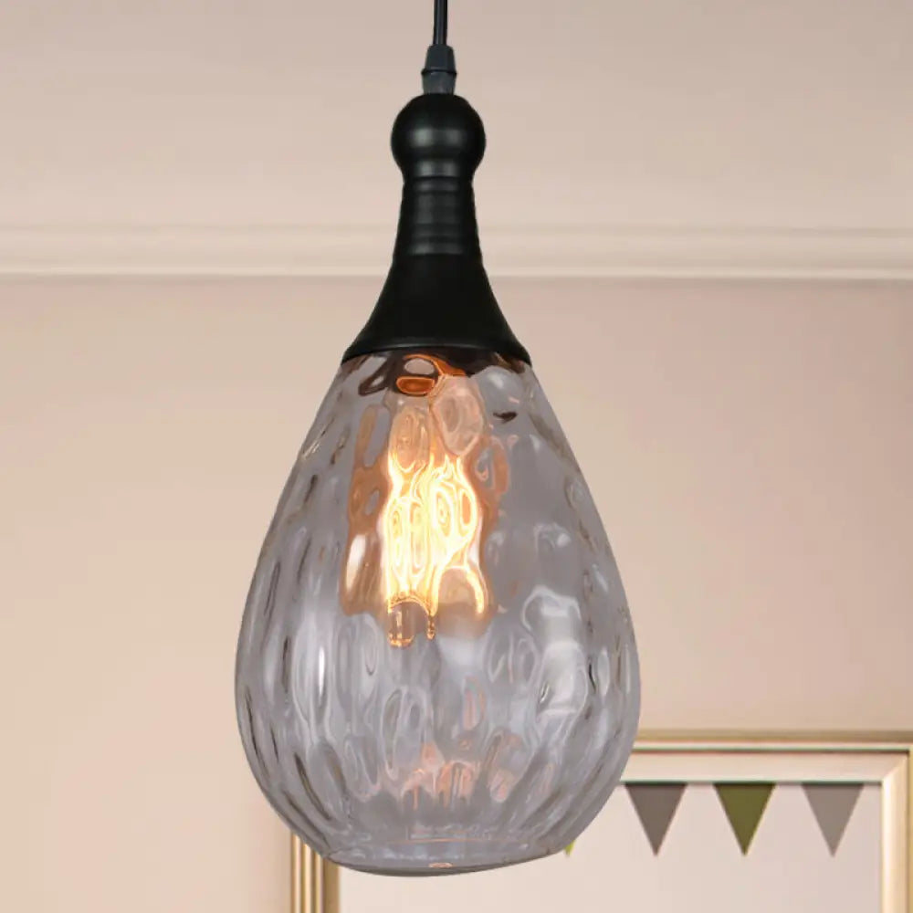 DecorBites™ Daisy - Industrial Black/Brass Teardrop Ceiling Light Industrial Clear/Amber/Grey Water Glass 1-Light Bedroom Pendant Lighting Fixture