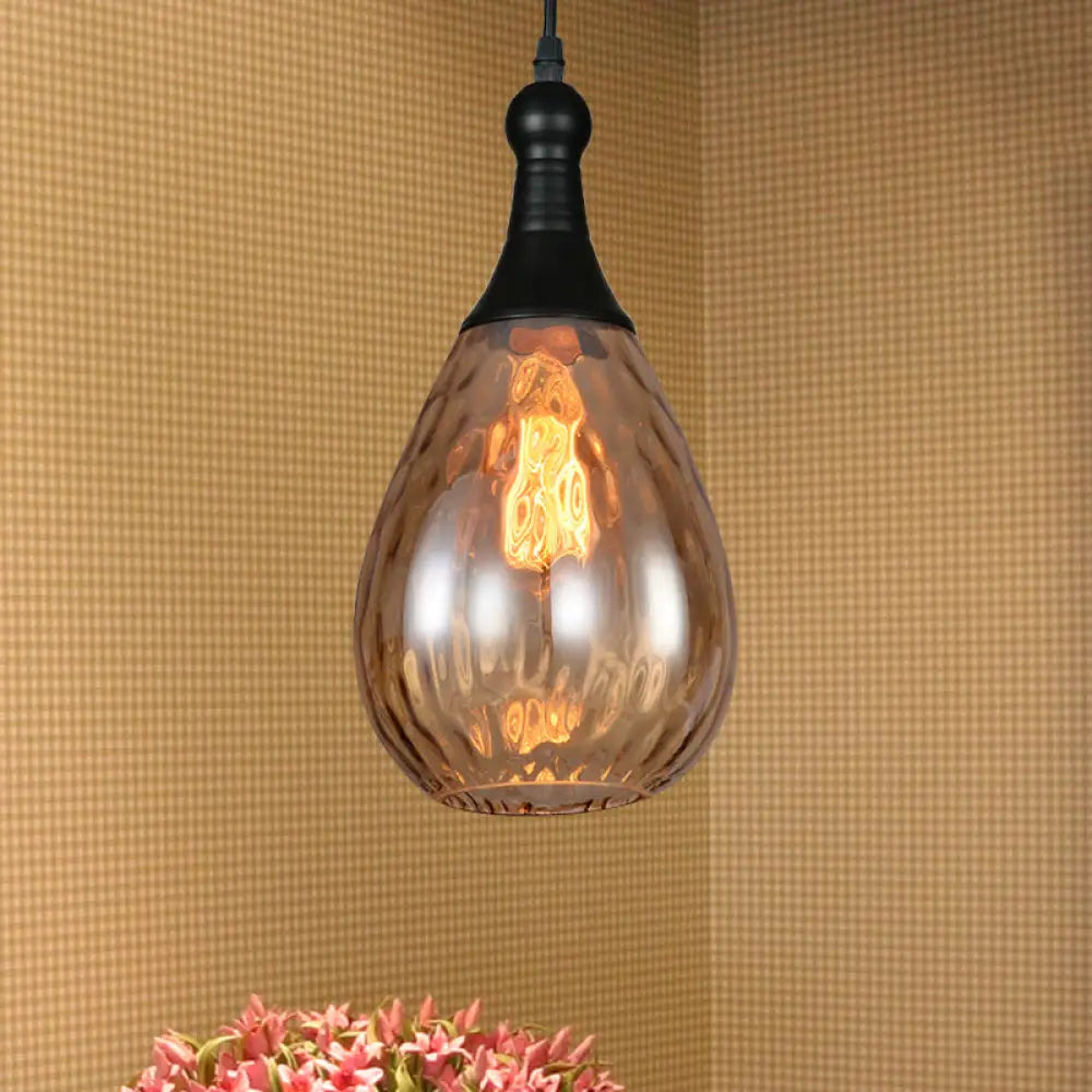 DecorBites™ Daisy - Industrial Black/Brass Teardrop Ceiling Light Industrial Clear/Amber/Grey Water Glass 1-Light Bedroom Pendant Lighting Fixture