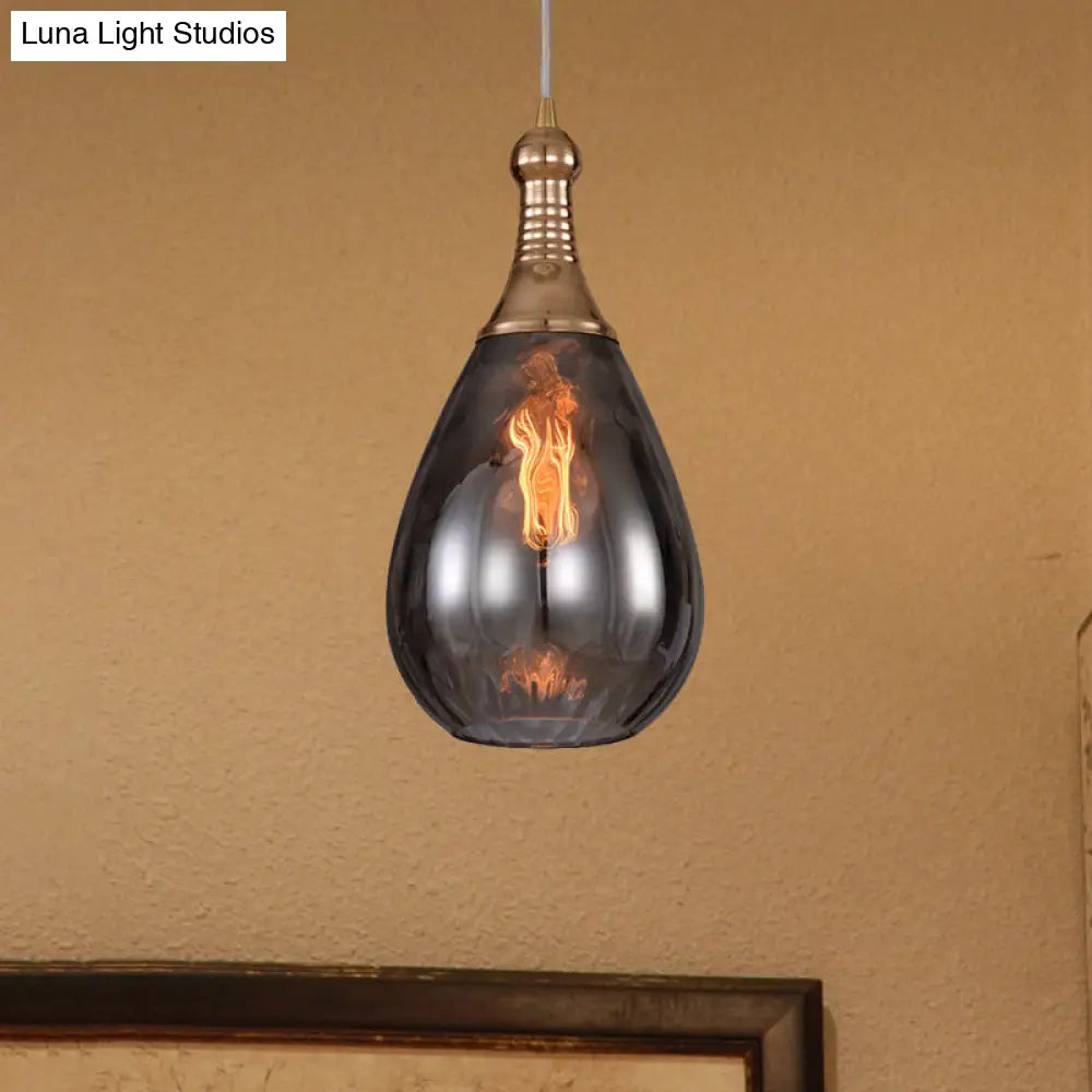 DecorBites™ Daisy - Industrial Black/Brass Teardrop Ceiling Light Industrial Clear/Amber/Grey Water Glass 1-Light Bedroom Pendant Lighting Fixture