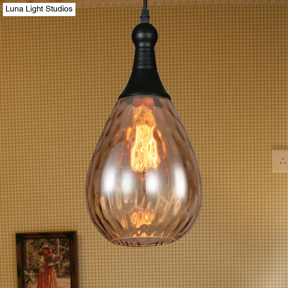 DecorBites™ Daisy - Industrial Black/Brass Teardrop Ceiling Light Industrial Clear/Amber/Grey Water Glass 1-Light Bedroom Pendant Lighting Fixture