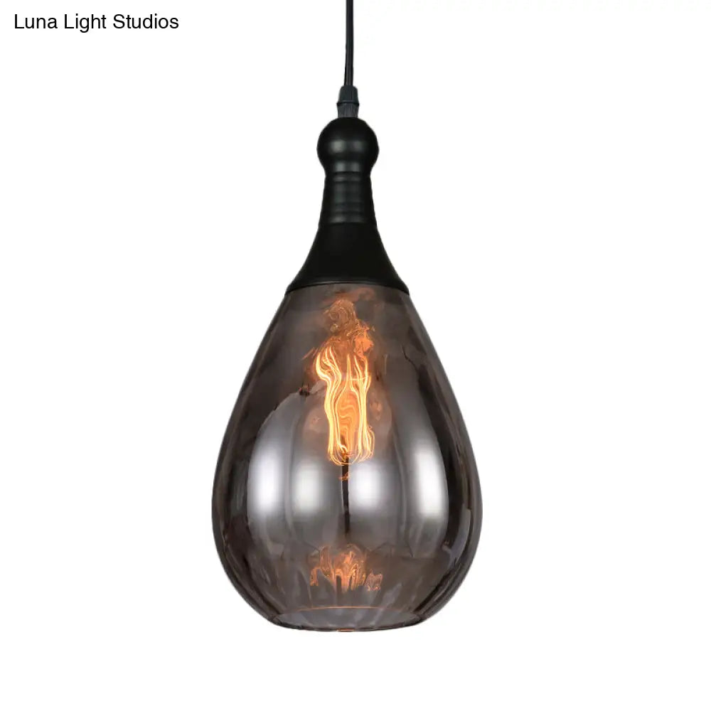DecorBites™ Daisy - Industrial Black/Brass Teardrop Ceiling Light Industrial Clear/Amber/Grey Water Glass 1-Light Bedroom Pendant Lighting Fixture