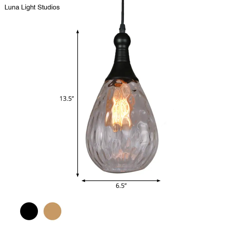 DecorBites™ Daisy - Industrial Black/Brass Teardrop Ceiling Light Industrial Clear/Amber/Grey Water Glass 1-Light Bedroom Pendant Lighting Fixture
