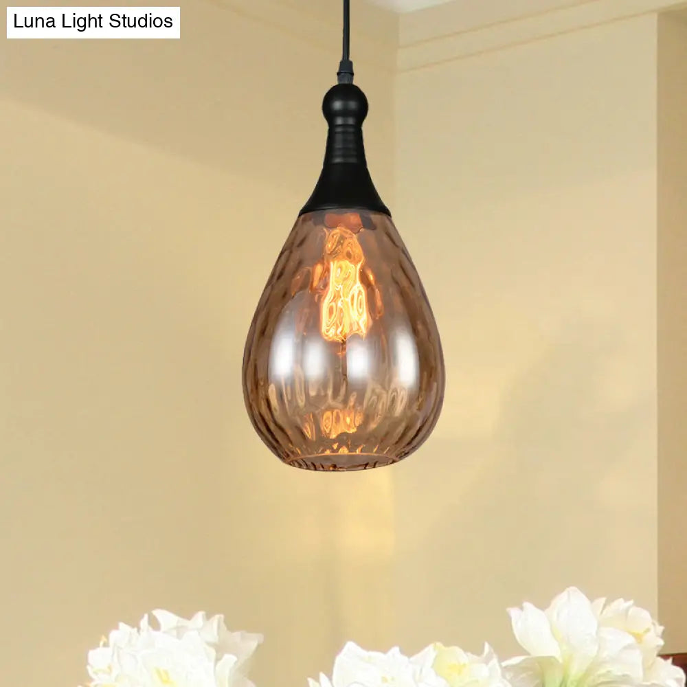 DecorBites™ Daisy - Industrial Black/Brass Teardrop Ceiling Light Industrial Clear/Amber/Grey Water Glass 1-Light Bedroom Pendant Lighting Fixture