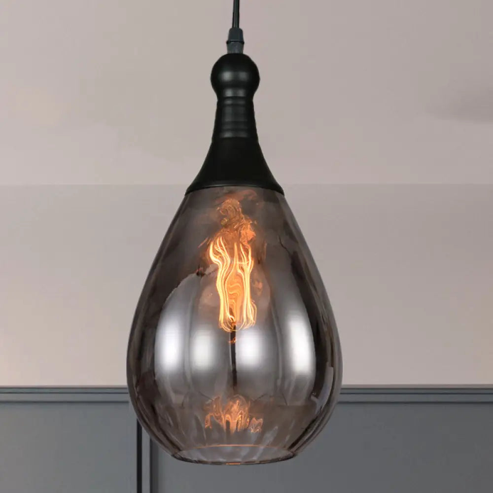 DecorBites™ Daisy - Industrial Black/Brass Teardrop Ceiling Light Industrial Clear/Amber/Grey Water Glass 1-Light Bedroom Pendant Lighting Fixture