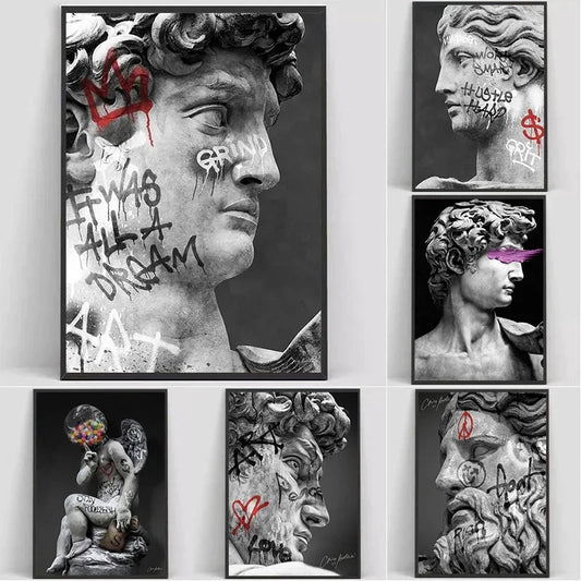 DecorBites™ David Graffiti Art Canvas Print for Room Decor