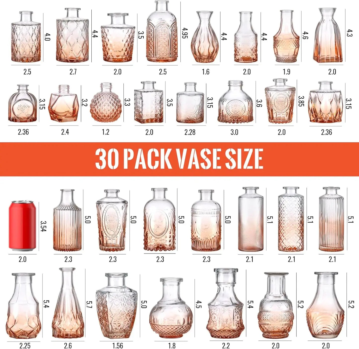 DecorBites™ 30 Gradual Orange Glass Bud Vases for Wedding Centerpieces