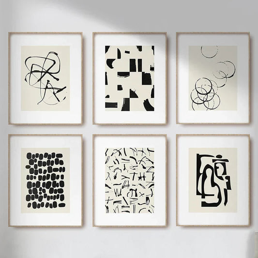 DecorBites™ 6 Black & Beige Abstract Canvas Poster Prints