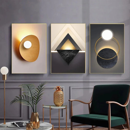 DecorBites™ Abstract Geometric 3-Piece Luxury Canvas Wall Art