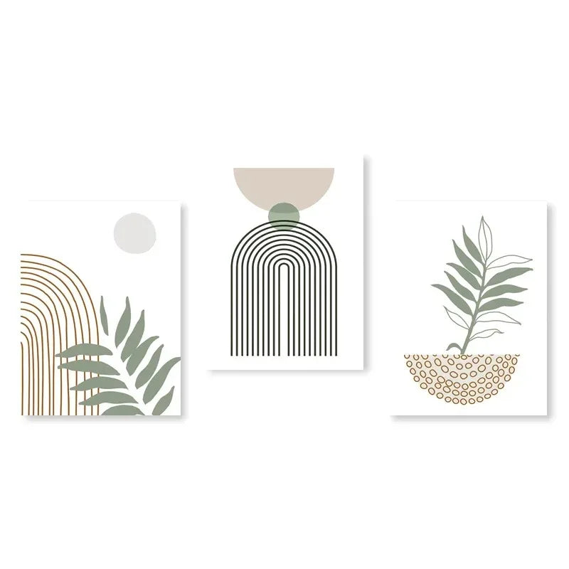 DecorBites™ Abstract Green Plants Wall Art Trio