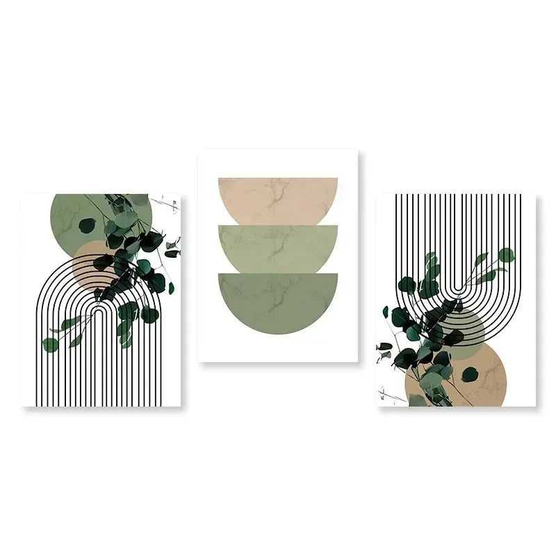 DecorBites™ Abstract Green Plants Wall Art Trio