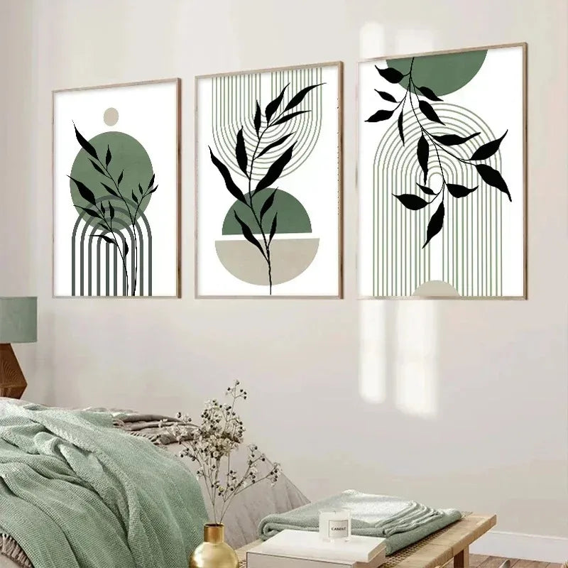 DecorBites™ Abstract Green Plants Wall Art Trio