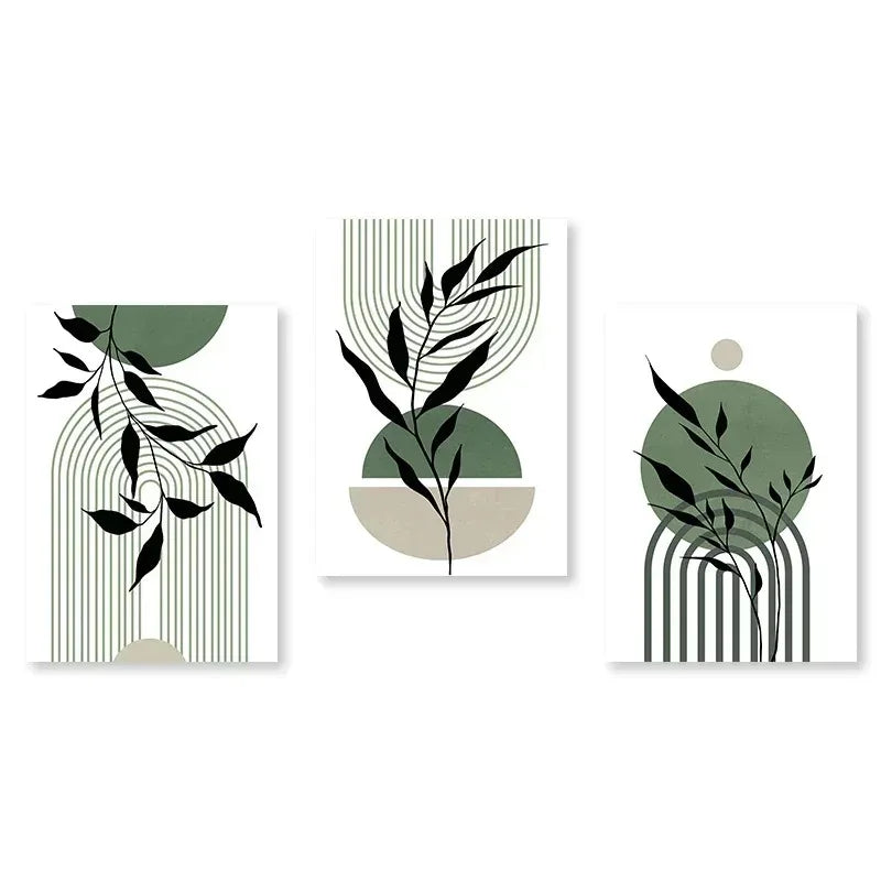 DecorBites™ Abstract Green Plants Wall Art Trio
