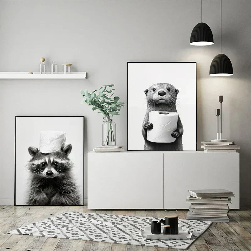 DecorBites™ Bathroom Wall Art: Cute Animal Canvas Posters