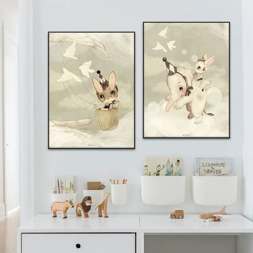 DecorBites™ Beige Rabbit Girl Canvas Print for Kidsató Room