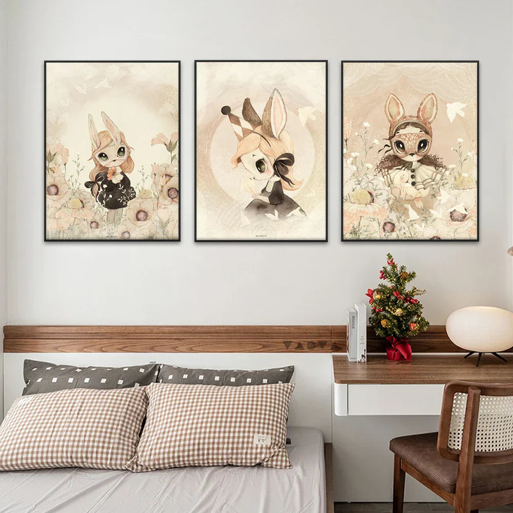 DecorBites™ Beige Rabbit Girl Canvas Print for Kidsató Room