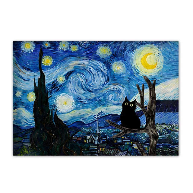 DecorBites™ Black Cat Starry Night Canvas Wall Art