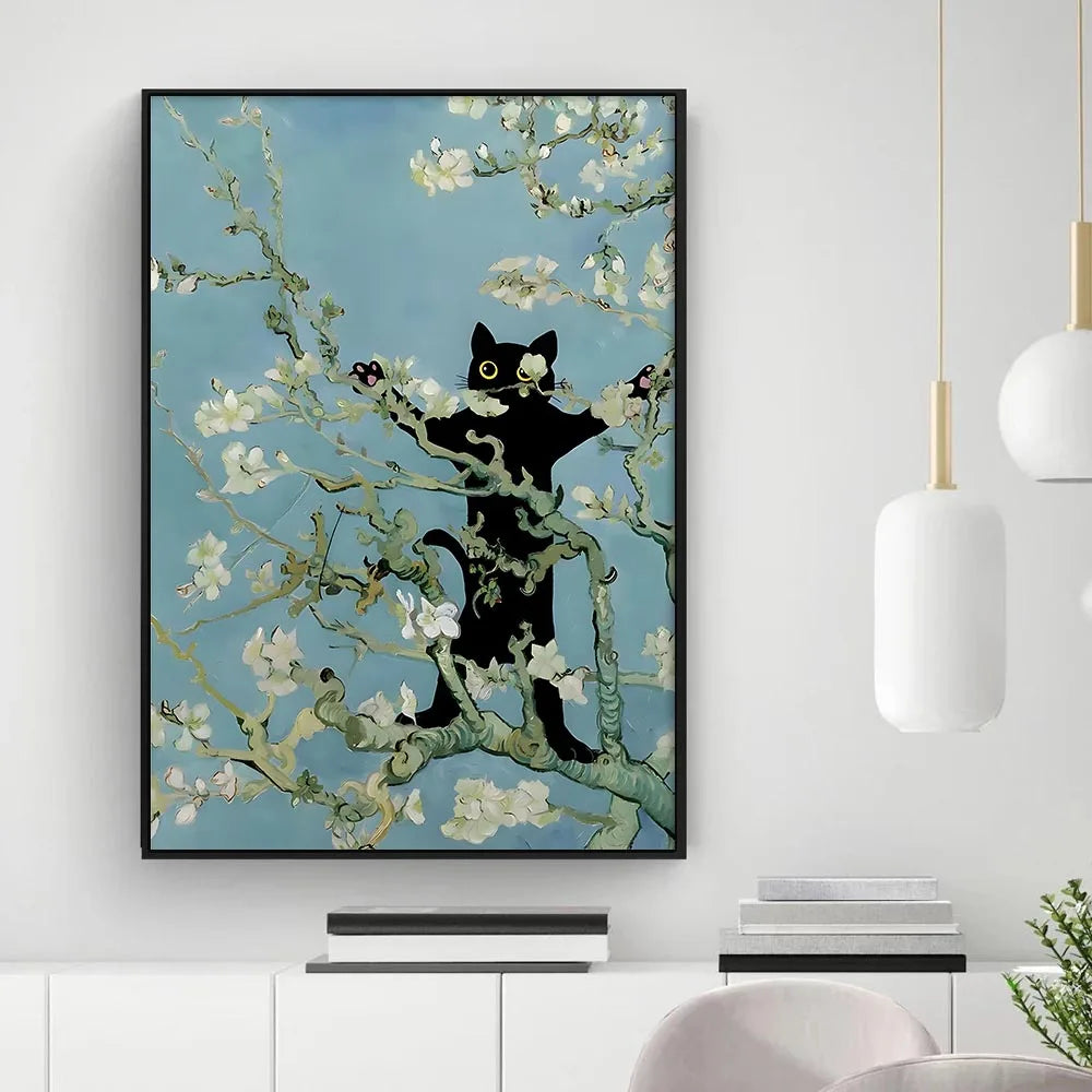 DecorBites™ Black Cat Starry Night Canvas Wall Art
