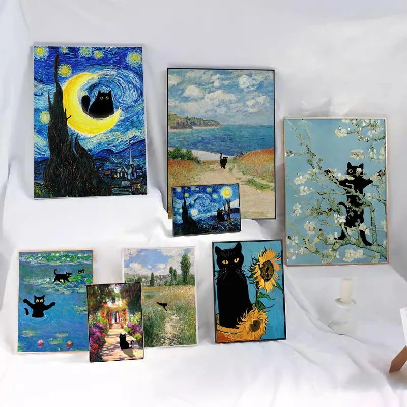 DecorBites™ Black Cat Starry Night Canvas Wall Art
