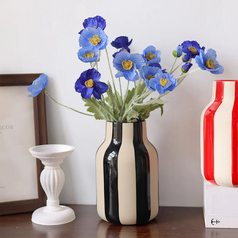 DecorBites™ Black & Red Striped Ceramic Vase - Home Decor