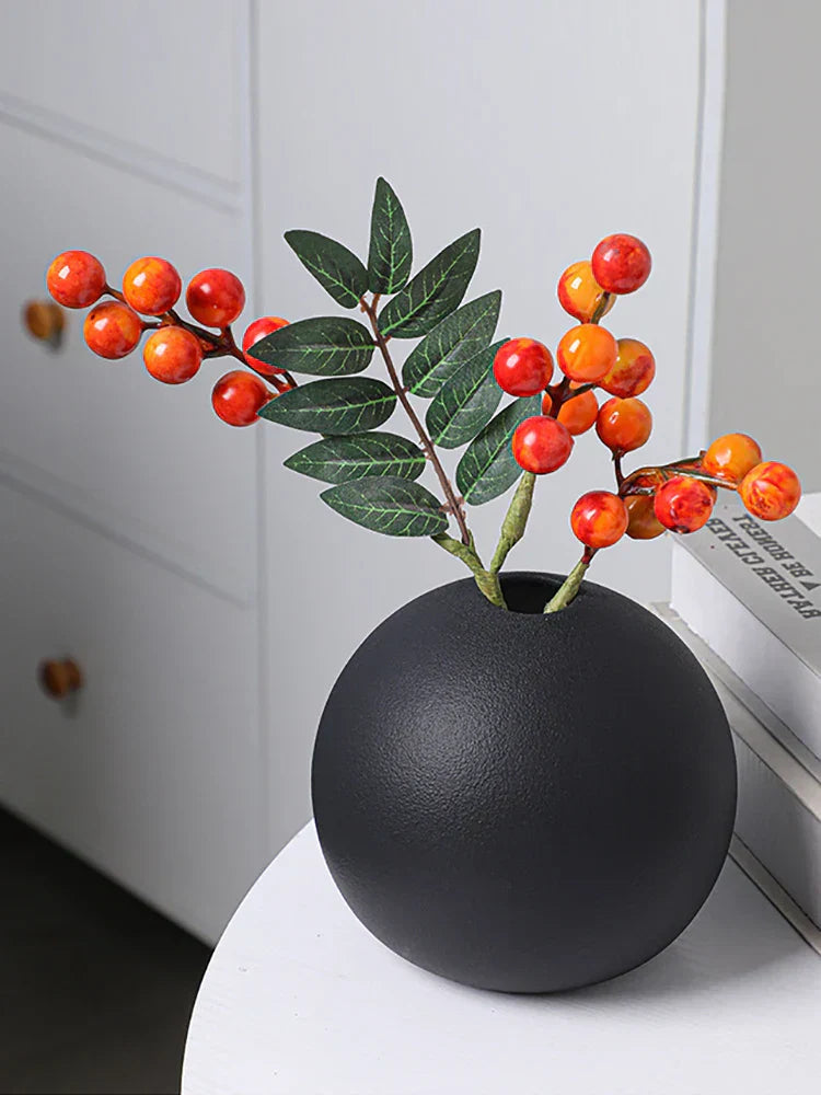 DecorBites™ Black & White Ceramic Round Vase