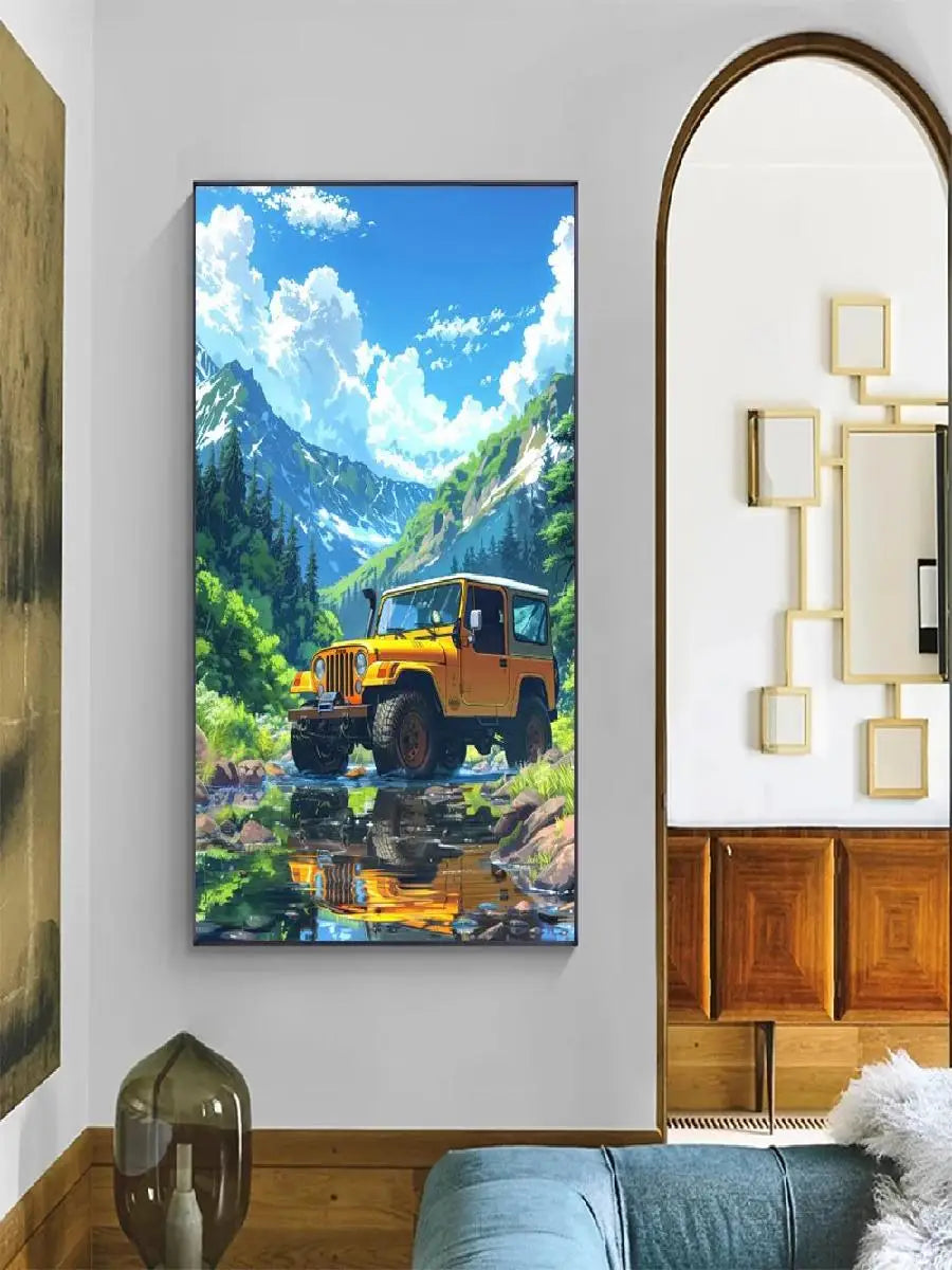 DecorBites™ "Blue Beach Cabin Forest Canvas Wall Art"