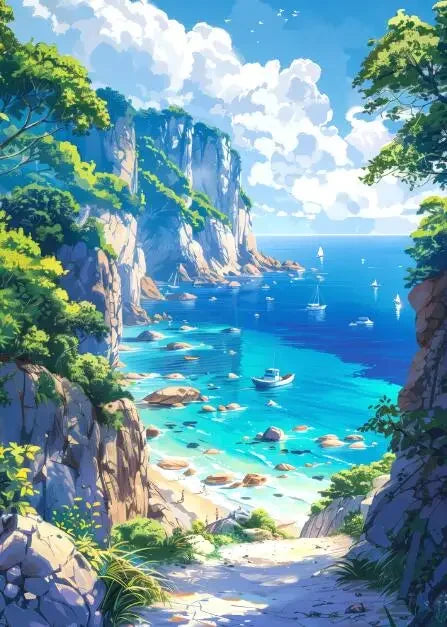 DecorBites™ "Blue Beach Cabin Forest Canvas Wall Art"
