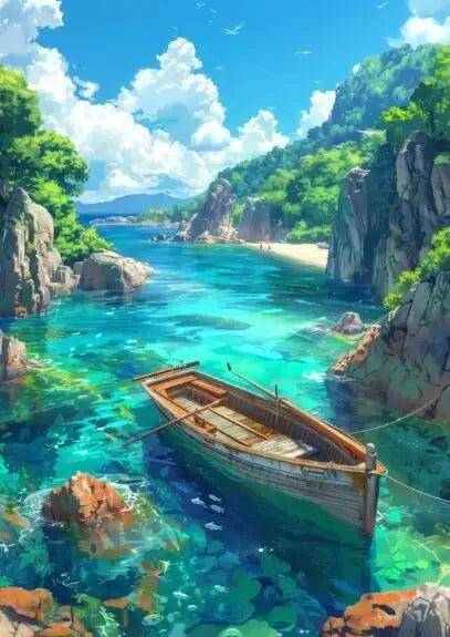 DecorBites™ "Blue Beach Cabin Forest Canvas Wall Art"