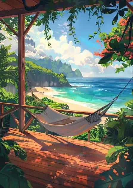 DecorBites™ "Blue Beach Cabin Forest Canvas Wall Art"