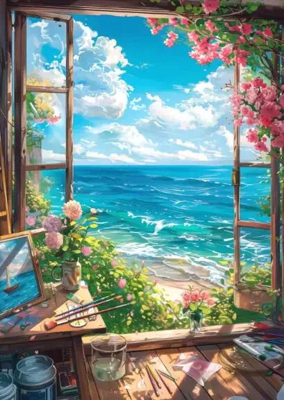 DecorBites™ "Blue Beach Cabin Forest Canvas Wall Art"