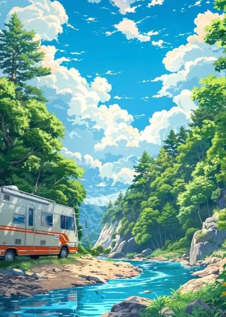 DecorBites™ "Blue Beach Cabin Forest Canvas Wall Art"