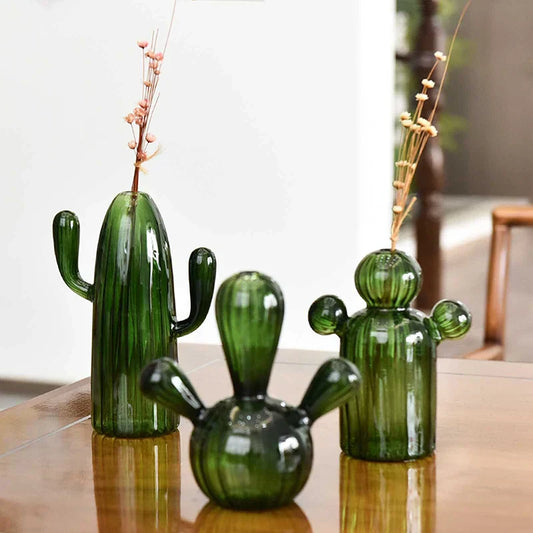 DecorBites™ Colorful Glass Cactus Vase for Home Decor