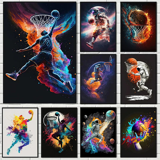 DecorBites™ Colorful Nordic Basketball Sports Posters for Boys