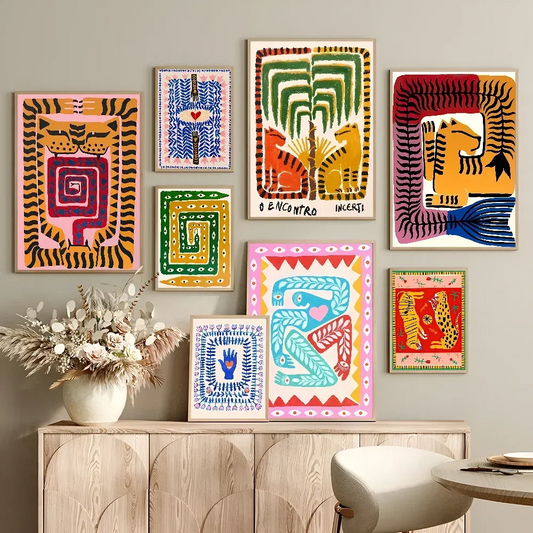 DecorBites™ Colorful Tiger & Leopard Vintage Poster Wall Art