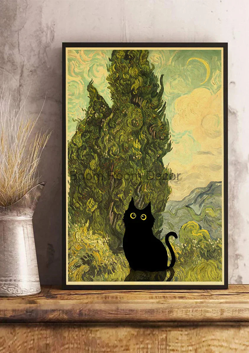 DecorBites™ Cute Digital Cats Cartoon Poster Print