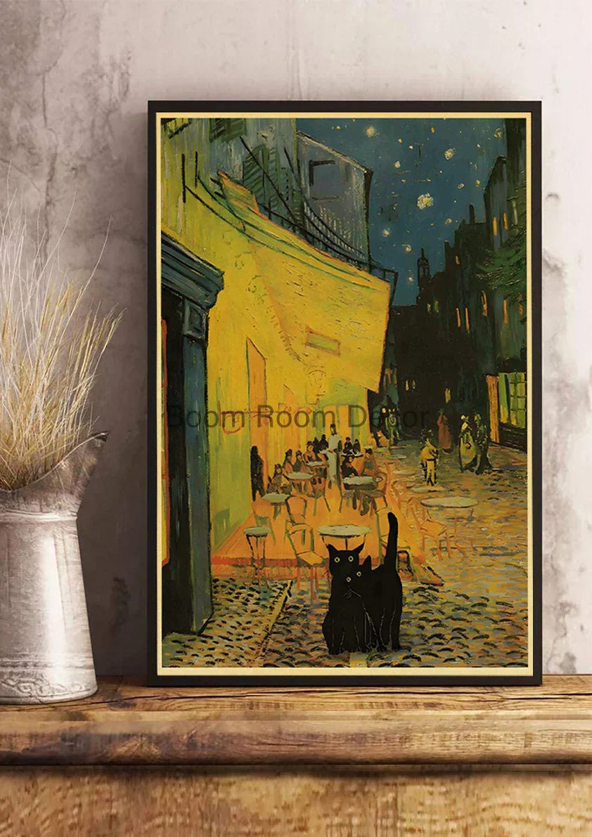 DecorBites™ Cute Digital Cats Cartoon Poster Print