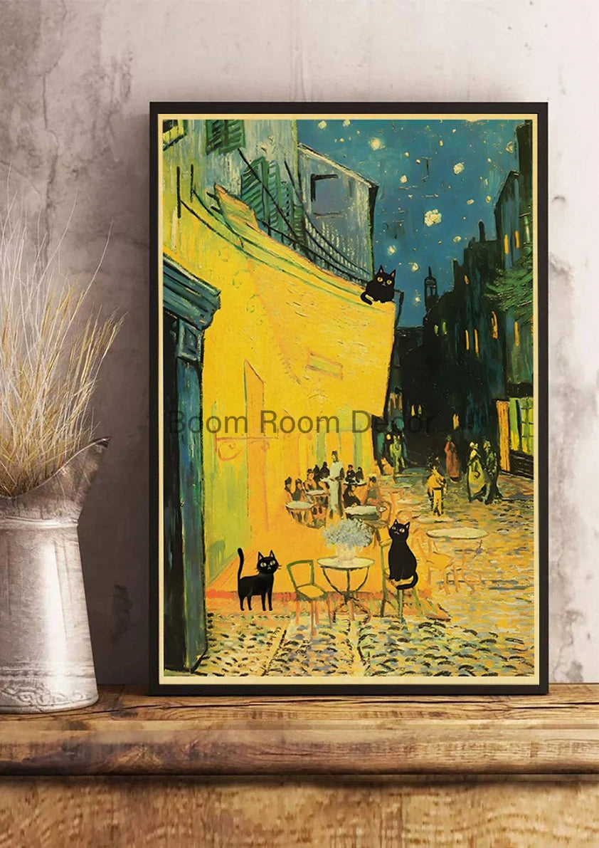 DecorBites™ Cute Digital Cats Cartoon Poster Print