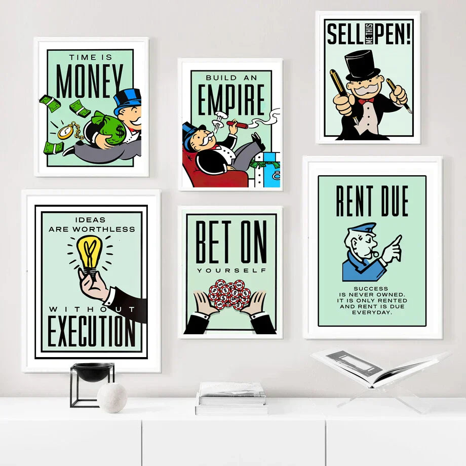 DecorBites™ "Dollar Millionaire Motivational Cartoon Canvas Wall Art"