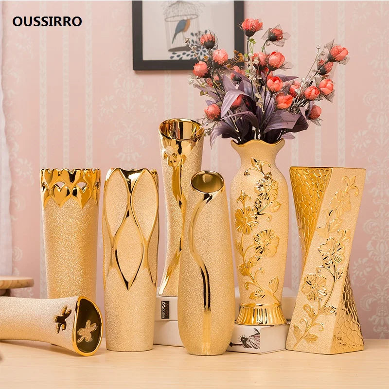 DecorBites™ Europe Gold-Plated Ceramic Vase for Home Decor