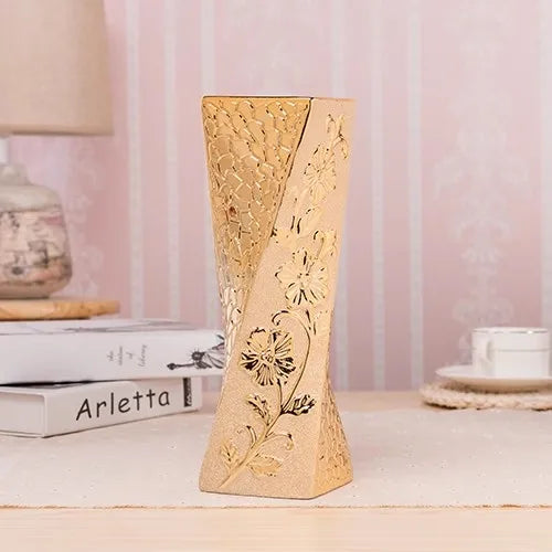 DecorBites™ Europe Gold-Plated Ceramic Vase for Home Decor