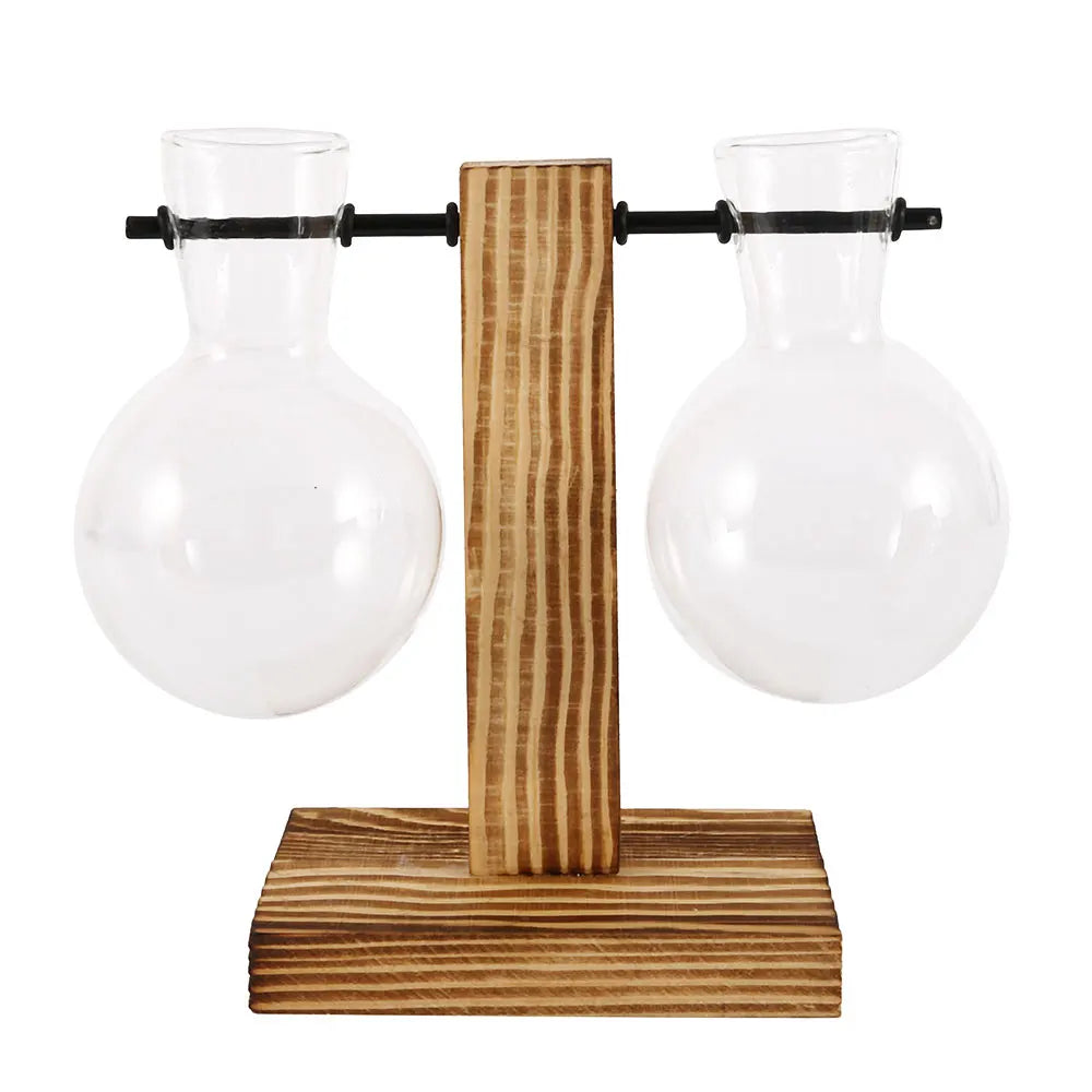 DecorBites™ Glass Bulb Vase with Wooden Stand