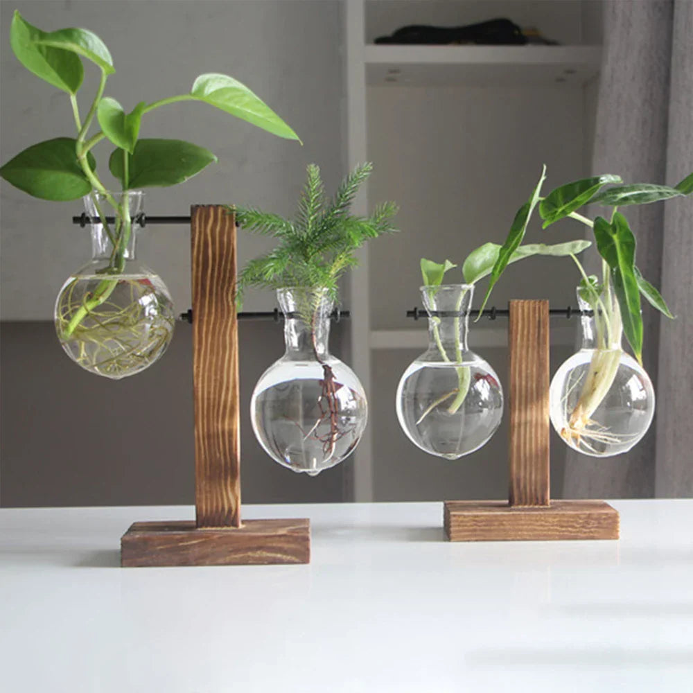 DecorBites™ Glass Bulb Vase with Wooden Stand