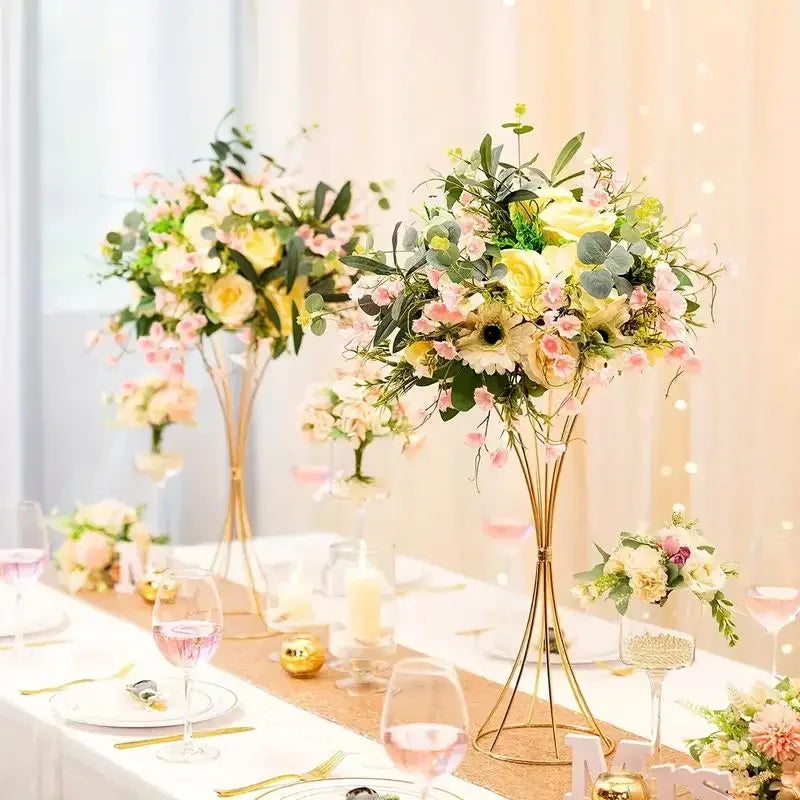 DecorBites™ Gold Iron Flower Vase Set for Wedding Decor