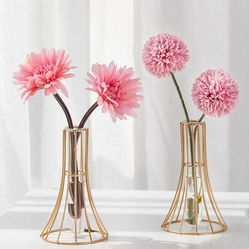 DecorBites™ "Gold Vase with Metal Flowers - Modern Desk Decoration"