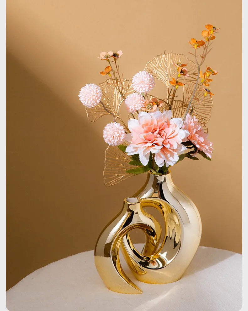 DecorBites™ Golden Flower Vase - Home Decor Accessory