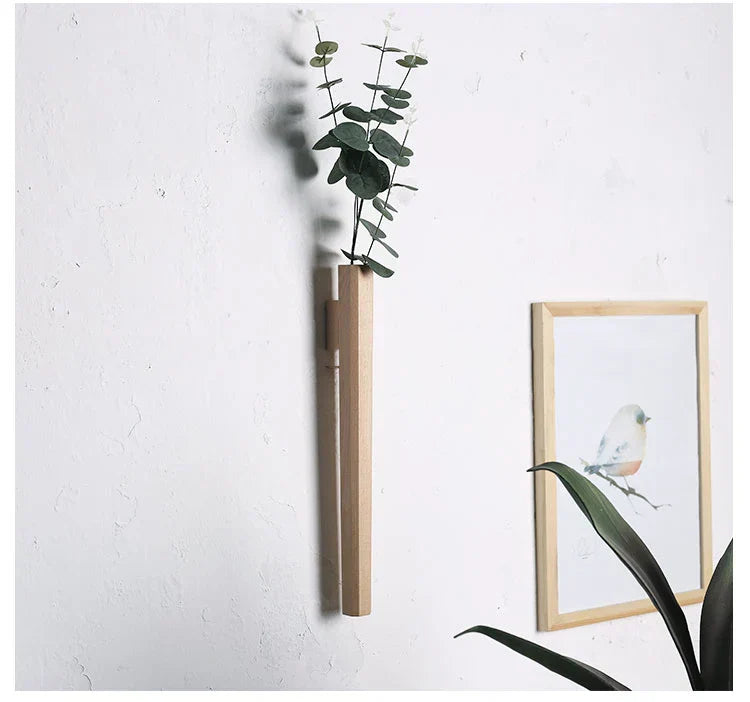 DecorBites™ Handmade Nordic Wooden Wall Vase for Plants